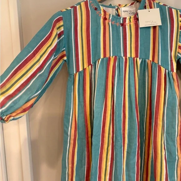 Poppet & Fox girls embroidered striped long sleeve striped dress size 8 - Picture 4 of 5